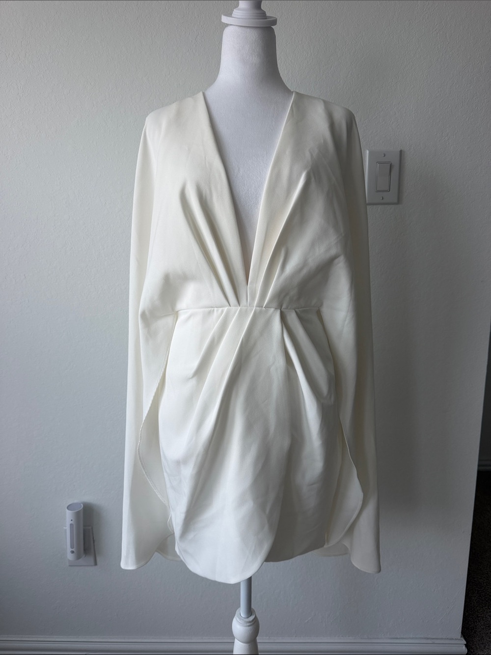 Elegant Cream Plunge Cape Dress